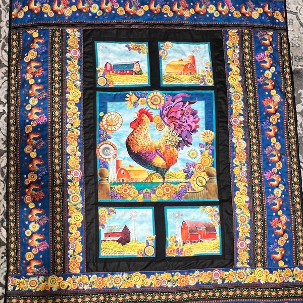 Country Rooster Quilt 74x56”