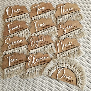 Conjunto de hitos para recién nacidos / Estilo bohemio / Primer año / Madera / Macramé / Regalo / Baby Shower