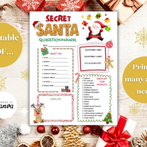 Secret Santa Questionnaire, Christmas Party, Work Secret Santa, Secret Santa Survey, Secret Santa List, Secret Santa Party