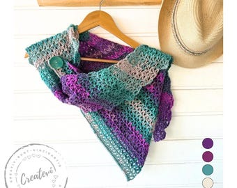 Crocheted scarf for women, purple and turquoise gradient – dragon tail scarf | Crochet scarf | Colorful handmade scarf