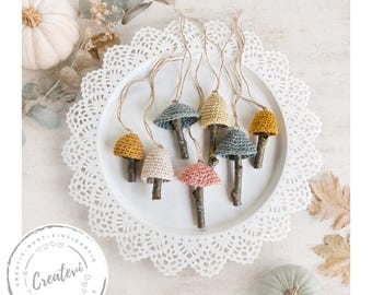 Gehäkelte Pilze zum Aufhängen, Herbstdeko, Weihnachtsdeko, Häkelpilze 7er Set, Cottagecore Deko