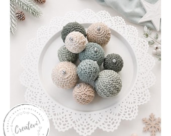 Gehäkelte Weihnachtskugeln 10er Set | Handgemachter Christbaumschmuck | Grün-Beige | Weihnachtsdeko