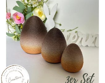 Set of 3 Easter Eggs, Gradient Color Easter Decorations, 3D Printed, PLA Plastic, Spring Decorations, Orange, Brown, Beige, Buy *CS1876044980