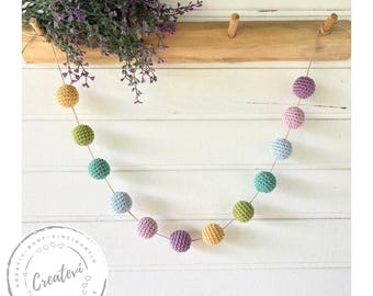 Crochet garland with colorful balls | Garland with crochet balls | Children's room decoration | Rainbow pennant banner