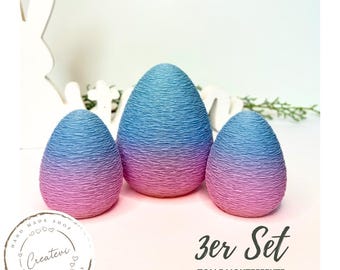 Set of 3 illuminated Easter eggs, 3D printed, plastic PLA, spring decoration, pink and blue gradient LED decoration, Easter