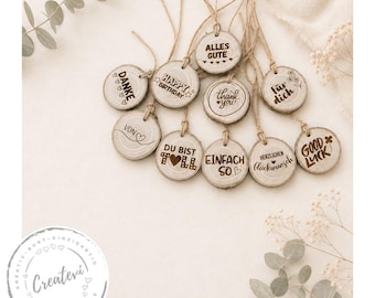 Wooden Gift Pendant Set | Thank You & Motivation | Natural Wood Slice Engraving | Congratulations Pendant Decoration