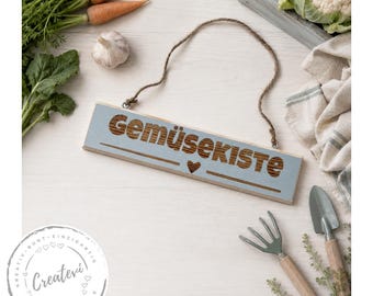 Wooden sign "Vegetable crate" for raised bed, wooden garden sign, vegetable bed decoration, laser engraving