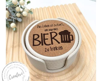 Beer coaster set with holder, 3D printed drink coasters made of PLA and cork, beer sayings, gift for men