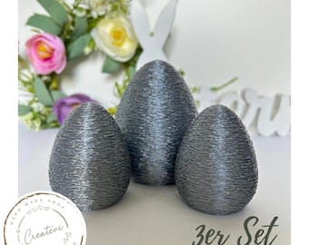 Set of 3 silver Easter eggs, Easter decorations, 3D printed, PLA plastic, spring decorations, modern table decorations