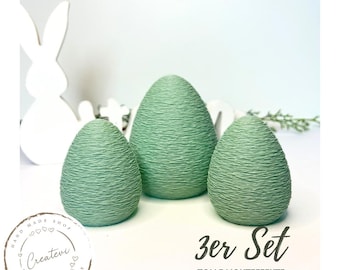 Set of 3 illuminated Easter eggs, Easter decorations, 3D printed, PLA plastic, spring decorations, pastel green, LED decorations