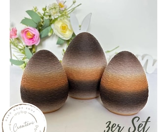 Set of 3 Easter Egg Decorations, 3D Printed, PLA Plastic, Spring Decorations, Brown, Beige, Orange Gradient