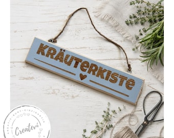Wooden sign "Herb Box" for raised bed, herb garden decoration made of wood with laser engraving