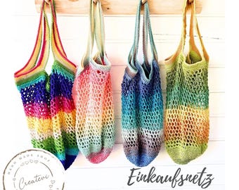 Hand-crocheted shopping net, colorful – sustainable bag with color gradient. Crochet bag