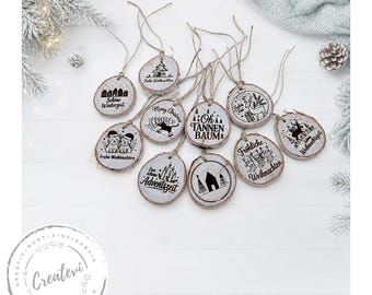 10 Wooden Christmas Gift Tags | Laser Engraved Wooden Discs | Natural Decor & Gift Decoration | Handmade Advent Tags
