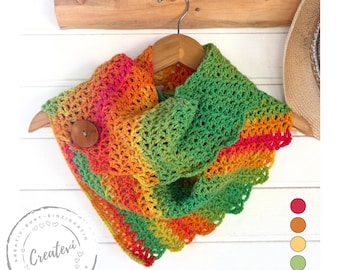 Crocheted scarf with orange and green gradient – dragon tail scarf | Crochet scarf | Colorful handmade scarf