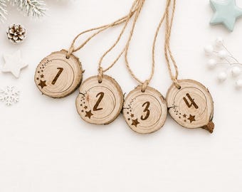 Adventskerzen Zahlen Anhänger Holzscheiben Set 1–4 | Adventsdeko Adventskranz | Handgemacht | Unikat aus Holz Holzanhänger Weihnachten