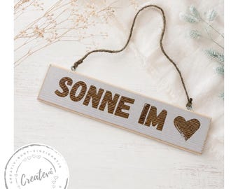 Wooden sign "Sun in the Heart" with laser engraving, gift for girlfriend, garden decoration made of wood