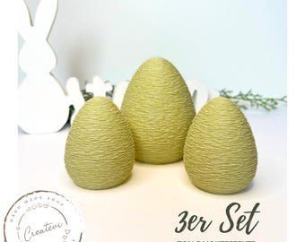 Set of 3 illuminated Easter eggs, Easter decorations, 3D printed, PLA plastic, spring decorations, pastel yellow, LED decorations