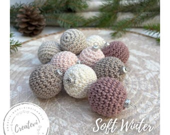 Crocheted Christmas tree baubles, set of 10 | Soft winter Christmas baubles | Handmade cotton | Simple Christmas decorations