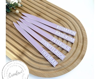 Lavender-violet PETG herb marker set, weatherproof, for herb garden, raised bed, pot with white lettering, 3D printed