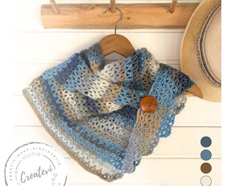 Crocheted scarf, gradient blue, gray, cream – dragon tail scarf | Crochet scarf | Colorful handmade scarf