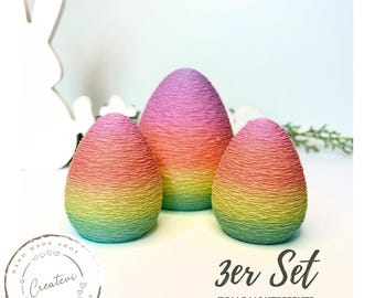 Set of 3 illuminated Easter eggs, 3D printed, Easter decorations, plastic PLA, spring decorations, pastel rainbow LED decorations *CS1862353747