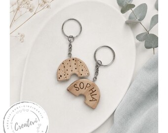 Personalized rainbow keychain with laser engraving, name & custom text, wooden gift
