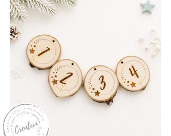 Advent candle number pendants made of wooden discs, set 1-4 | Advent decoration, Advent wreath | Handmade | Unique wooden Christmas ornament