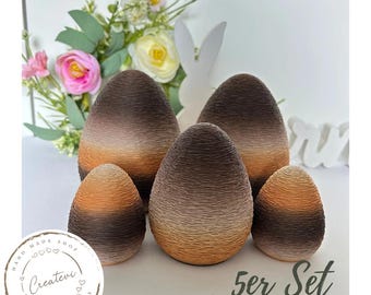 Set of 5 Easter eggs, 3D printed, Easter decoration, PLA plastic, 3D printed spring decoration, spring brown, orange, beige gradient