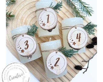 Advent candles, number pendants, wooden discs, set 1–4 | Advent decoration, Advent wreath | Handmade | Unique wooden Christmas pendants