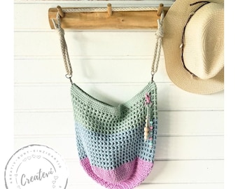 Colorful crocheted cotton bag with adjustable handle, handmade shoulder bag, beach bag, shopping bag, colorful