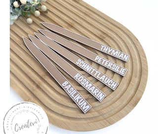 Cream PETG herb marker set, discreet and weatherproof, for herb garden, balcony, flower pot with white lettering, 3D print