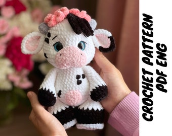 Crochet pattern cow, Amigurumi cow, Cow toy tutorial, PDF in English