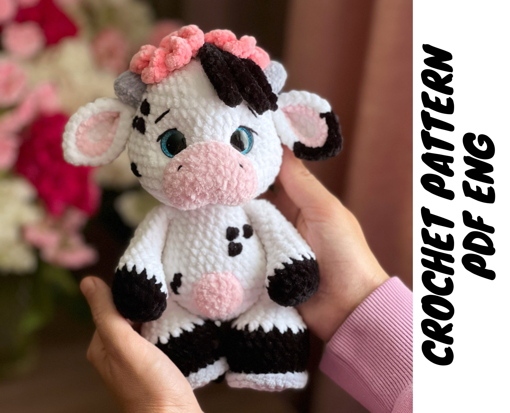 Crochet Raspberry Cow Plushie/ Crochet Cow Plush/ Amigurumi Cow/ Stuffed  Cow/ Chubby Cow/ Christmas Gift/ Farm Animal/ Crochet Plushies 
