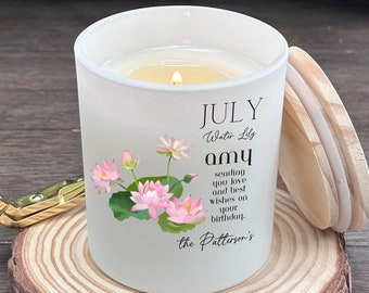 Personalized Birth Flower Candle  July Birth Flower Gift | Birth Flower Candle | Gifts for Her|  Personalized Heartfelt Message