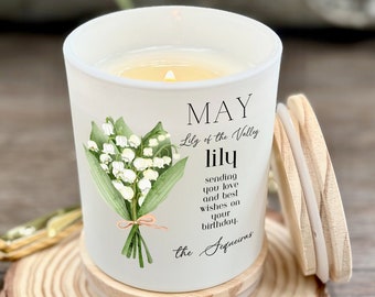 Personalized Birth Flower Candle  | May Birth Flower Gift | Birth Flower Candle | Gifts for Her|  Personalized Heartfelt Message