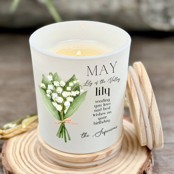 Personalized Birth Flower Candle  | May Birth Flower Gift | Birth Flower Candle | Gifts for Her|  Personalized Heartfelt Message