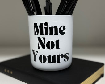 Funny Pen Holder  | Stylish Funny 12 oz White Glass Pen Holder  | Desk Organizer | Black and White Decor | Pencil Holder | Office
