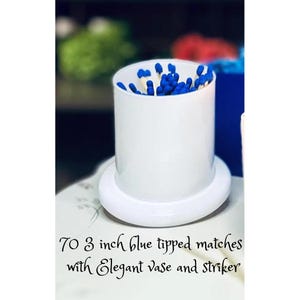 Matches and Match Vase-70 blue tipped Matches
