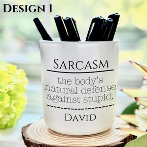 Personalized Sarcasm Pen & Pencil Holder - Custom Name or Message - 2-Sided Funny Office Decor - Unique Desk Accessory - Pen and Candle Art