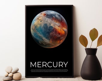 Mercury Poster, Mercury Planet, Mercury Wall Art, Mercury Space Poster, Mercury Illustration, Office Wall Art, Living Room Art, NASA Poster