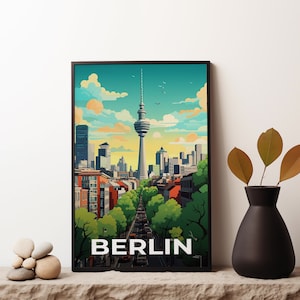 Berlin Travel Poster, Modern Travel Poster Print, Germany Travel Gift, Retro Berlin Landscape Illustration, Europe Poster, Housewarming Gift