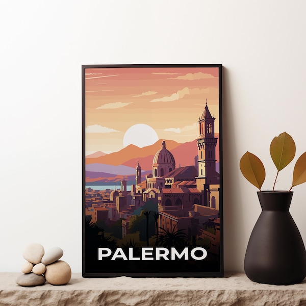 Palermo Travel Poster, Palermo Italy Poster, Palermo Illustration Poster, Palermo Print, Italy Gift, Palermo Italy Wall Decor, Palermo Art