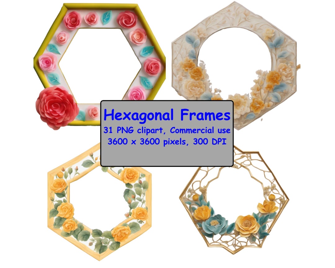 Hexagonal Pattern Frames Hexagonal Frames Clipart Digital Illustration Images Painting Art ...