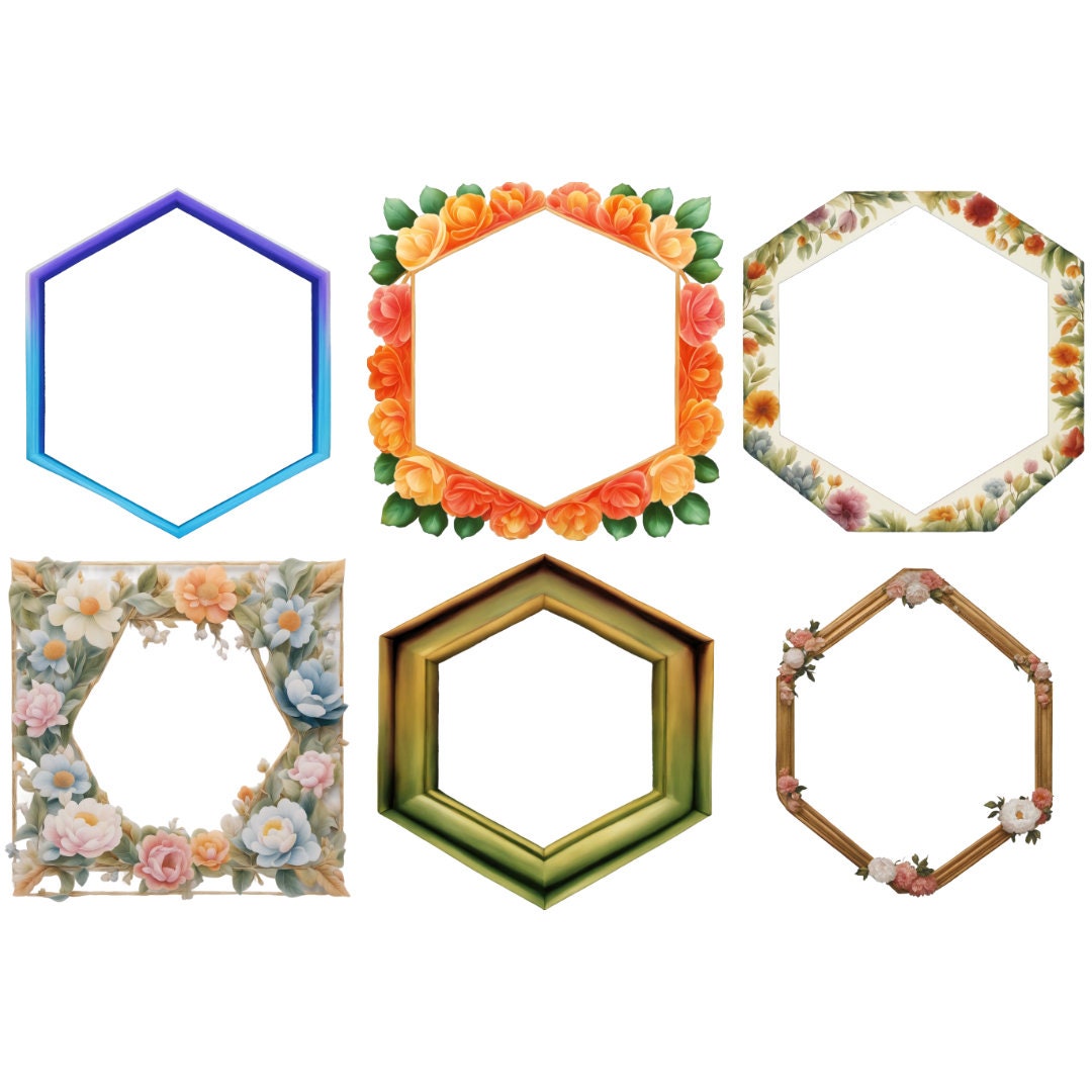 Hexagonal Pattern Frames Hexagonal Frames Clipart Digital Illustration Images Painting Art ...