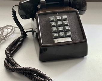 Vintage Premier Push Button Landline Telephone Chocolate Brown Adjustable Ring Sound