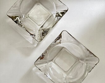 1970's Anchor Hocking 6" Cigar Ashtrays Set of 2 Clear Glass Heavy Duty