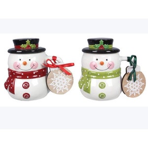 Ceramic Snowman Mug with Top Hat Lid and  Ornament Gift Tag