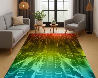 Tech Teppich, Binärcode Design, Digitaler Teppich, Computer Geek Dekor, Technologie Kunst, Moderner Tech Teppich, Daten Design, Geek Raum Dekor, Coding Teppich