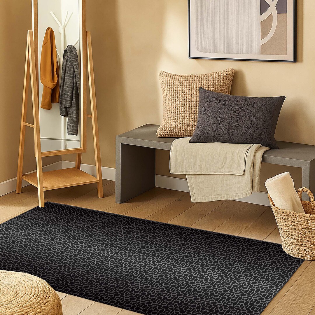 Runner Rug, Dark Hall Mat, Modern Entry Rug, Geometric Floor Mat ...